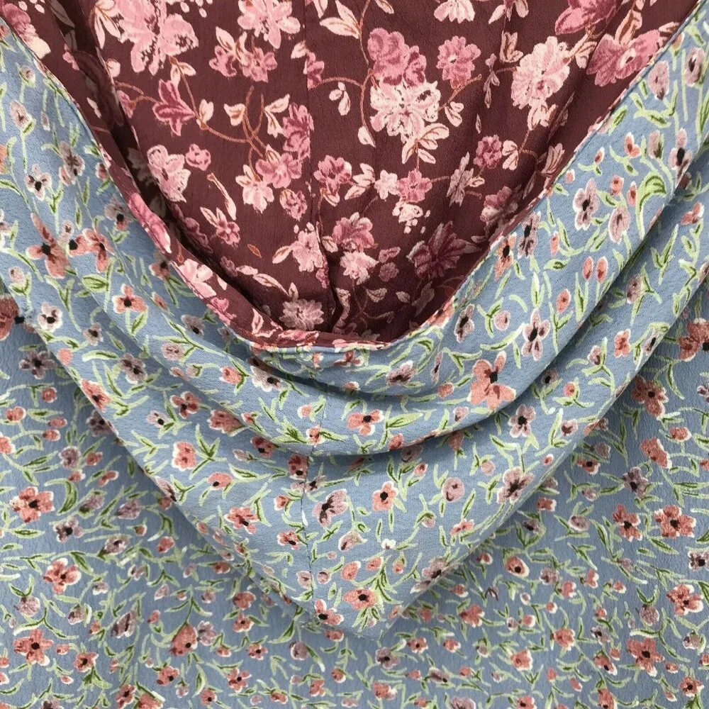 Zoe Womens Long Sleeve Floral Casual Button Front Blue Blouse Top Size Medium